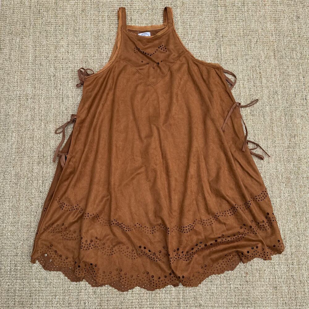 🤎🌾 Muche & Muchette Faux Suede Laser Cut Swing Dress | One Size | Cognac